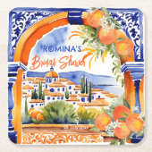Oranje blauw azulejo talavera tegels vrijgezellenf kartonnen onderzetters (Voorkant)