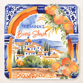 Oranje blauw azulejo talavera tegels vrijgezellenf kartonnen onderzetters