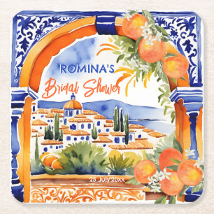 Oranje blauw azulejo talavera tegels vrijgezellenf kartonnen onderzetters