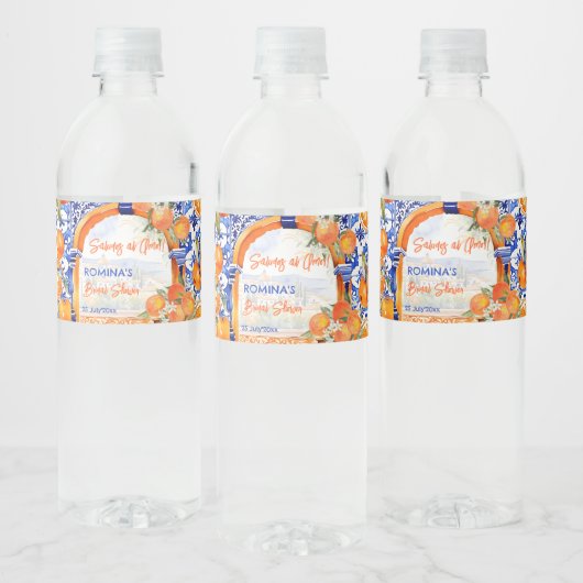 Oranje blauw azulejo talavera tegels vrijgezellenf waterfles etiket (Flessen)