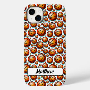 Oranje blauw basketbal genaamd naadloos patroon Case-Mate iPhone 14 plus hoesje