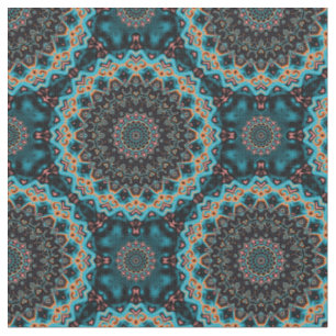 Oranje blauw Blauwgroen Mandala Boho Pattern Stof