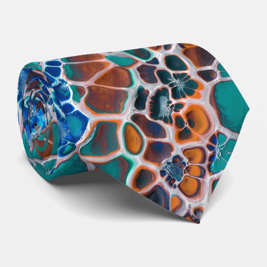 Oranje blauw Blauwgroen mozaïekGlas in lood Abstra Stropdas (Opgerold)