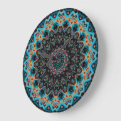 Oranje Blauw Blauwgroen Zwart Mandala Boho Art Grote Klok (Hoek)