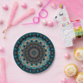 Oranje Blauw Blauwgroen Zwart Mandala Papieren Bordje (Feest)