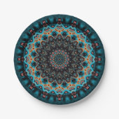 Oranje Blauw Blauwgroen Zwart Mandala Papieren Bordje (Voorkant)