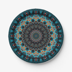 Oranje Blauw Blauwgroen Zwart Mandala Papieren Bordje