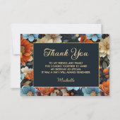 Oranje Blauw Bloemen Zwart Verjaardag Dank u Bedankkaart (Voorkant)