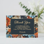 Oranje Blauw Bloemen Zwart Verjaardag Dank u Bedankkaart (Staand voorkant)