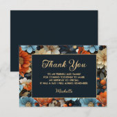Oranje Blauw Bloemen Zwart Verjaardag Dank u Bedankkaart (Voorkant / Achterkant)