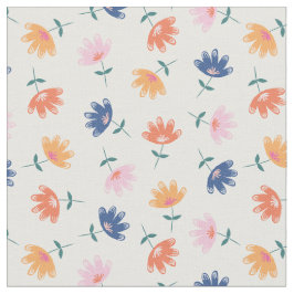 Oranje blauw bloemenpatroon stof