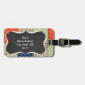 Oranje, blauw, bruin en grijs groen patchwork bagagelabel (Voorkant horizontaal)