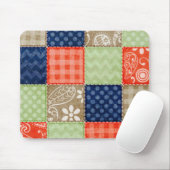 Oranje, blauw, bruin en grijs groen patchwork muismat (Met muis)