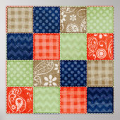Oranje, blauw, bruin en grijs groen patchwork poster (Voorkant)