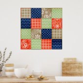 Oranje, blauw, bruin en grijs groen patchwork poster (Keuken)