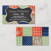Oranje, blauw, bruin en grijs groen patchwork visitekaartje (Voorkant / Achterkant)