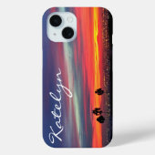 Oranje Blauw California Sunset Custom Name Script Case-Mate iPhone Case (Achterkant)