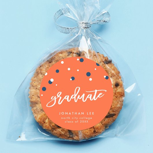 Oranje blauw Confetti Afstuderen Afstuderen Ronde Sticker