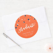 Oranje blauw Confetti Afstuderen Afstuderen Ronde Sticker (Envelop)