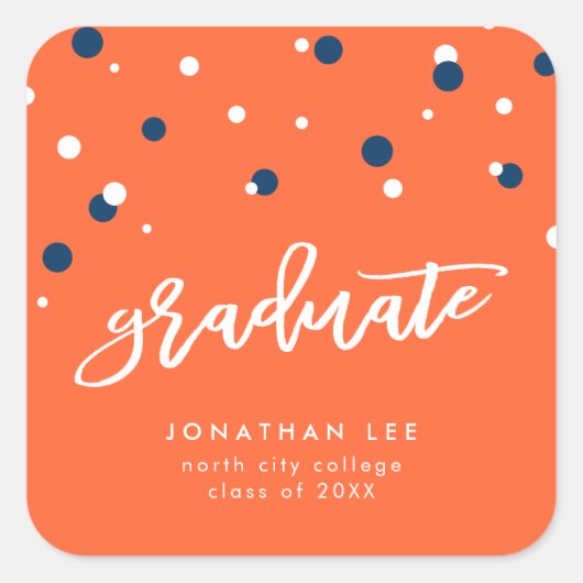 Oranje blauw Confetti Afstuderen Afstuderen Vierkante Sticker (Voorkant)