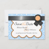 Oranje & Blauw Damask Save the Date Aankondigingen (Voorkant)