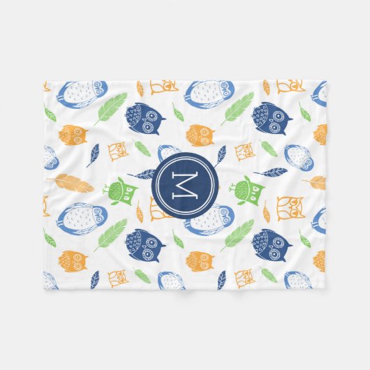 Oranje blauw eigendom verfspatroonmonogram fleece deken (Voorkant (Horizontaal))