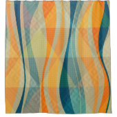 Oranje blauw en beige Abstracte strepen Douchegordijn (Voorkant)