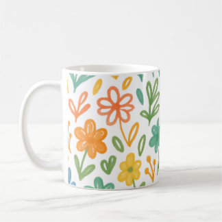Oranje Blauw En Geel Geïllustreerd Bloempatroon Koffiemok