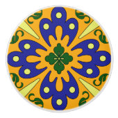 Oranje blauw en geel Spaans ontwerp voor Tegel Keramische Knop (Voorkant)