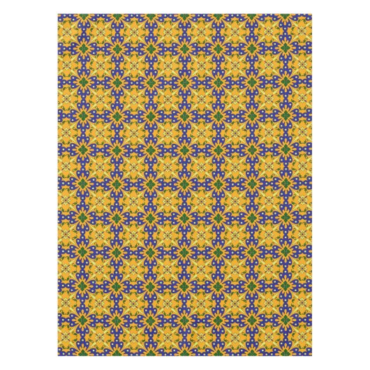 Oranje blauw en geel Spaans Tegel patroon Tafelkleed (Voorkant)