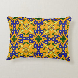 Oranje blauw en geel Talavera-Tegel Decoratief Kussen