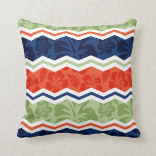 Oranje, blauw en Sage Green Tropical Pattern Kussen
