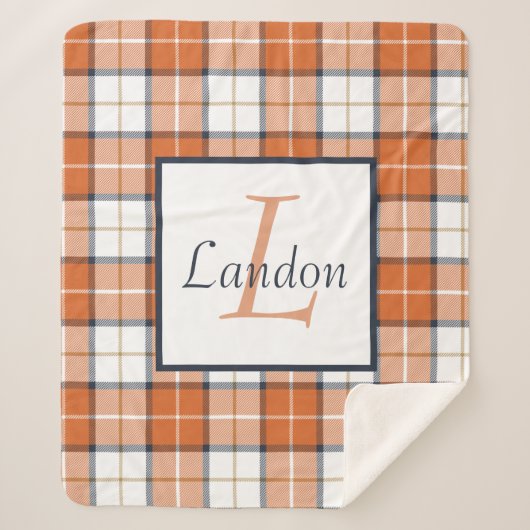 Oranje, blauw en wit Tartan Sherpa Deken (Voorkant)
