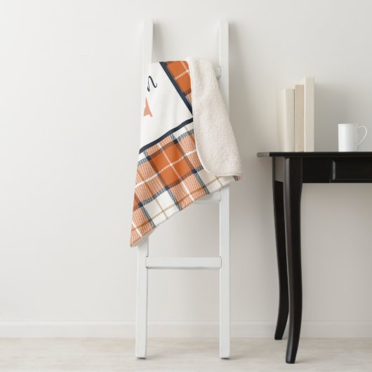 Oranje, blauw en wit Tartan Sherpa Deken (In situ)