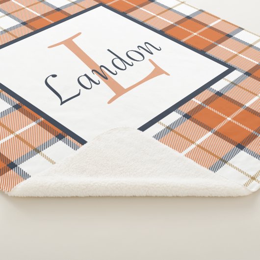 Oranje, blauw en wit Tartan Sherpa Deken (3/4)