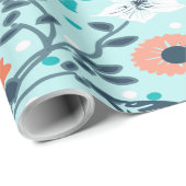 Oranje Blauw-Floral-rappelpapier Cadeaupapier (Rol Hoek)