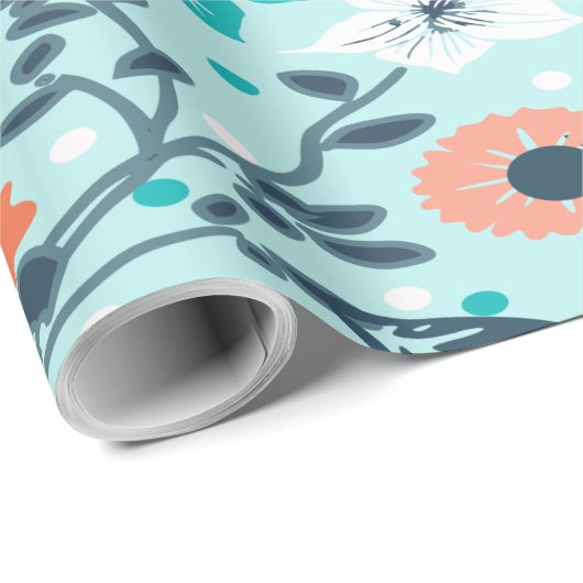 Oranje Blauw-Floral-rappelpapier Cadeaupapier (Rol Hoek)