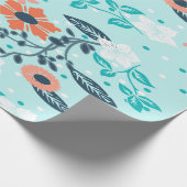 Oranje Blauw-Floral-rappelpapier Cadeaupapier (Hoek)