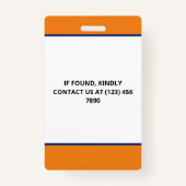 Oranje Blauw Foto & Logo Druk ID Badge (Achterkant)