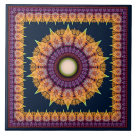 Oranje blauw fractaal omgevormd ornament tegeltje