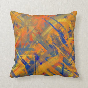 Oranje Blauw Geel Fijne Kunst Geschilderde Stijl Kussen
