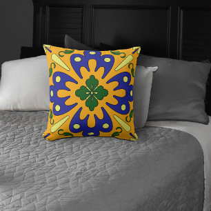 Oranje Blauw Geel Spaans Tile Patroon Kussen