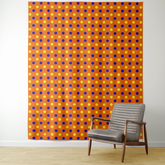 Oranje Blauw Geel Stippen Design  Wandkleed (In situ)