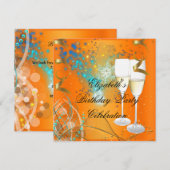 Oranje Blauw Goud Verjaardagsfeest Champagne Kaart (Voorkant / Achterkant)