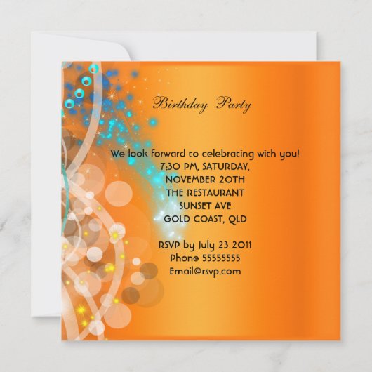 Oranje Blauw Goud Verjaardagsfeest Champagne Kaart (Achterkant)