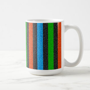 Oranje, blauw, groen, zwart glitter Striped STaylo Koffiemok