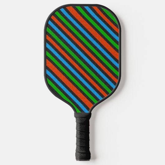Oranje, blauw, groen, zwart glitter Striped STaylo Pickleball Paddle (Voorkant)