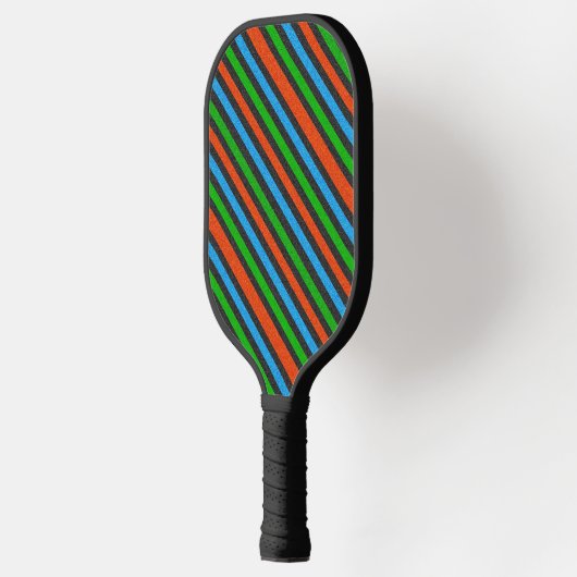 Oranje, blauw, groen, zwart glitter Striped STaylo Pickleball Paddle (Links)