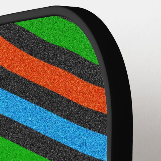 Oranje, blauw, groen, zwart glitter Striped STaylo Pickleball Paddle (Links Detail)