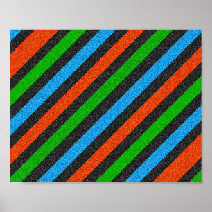 Oranje, blauw, groen, zwart glitter Striped STaylo Poster